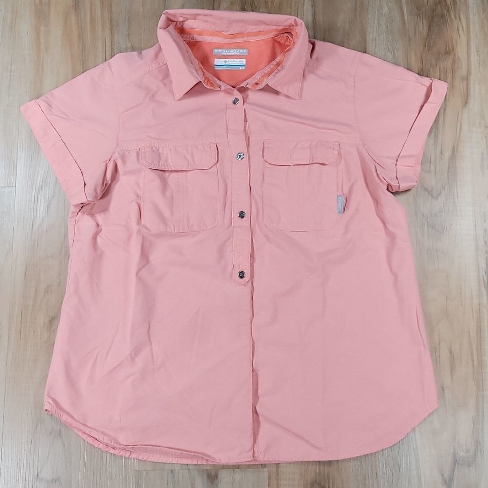 🔹️Columbia Pink Omni-Shade Sun Protection Short Sleeve Top Large